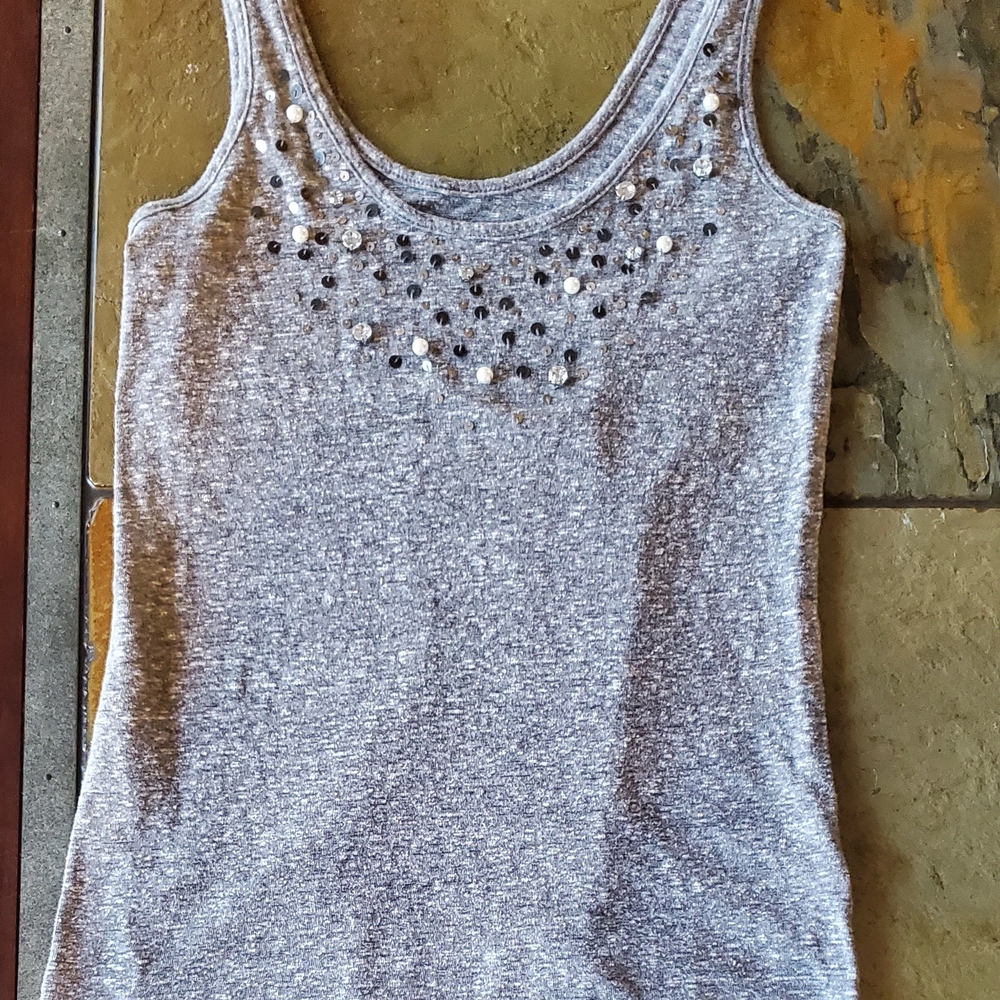Gray Embellished Women's Tank Top